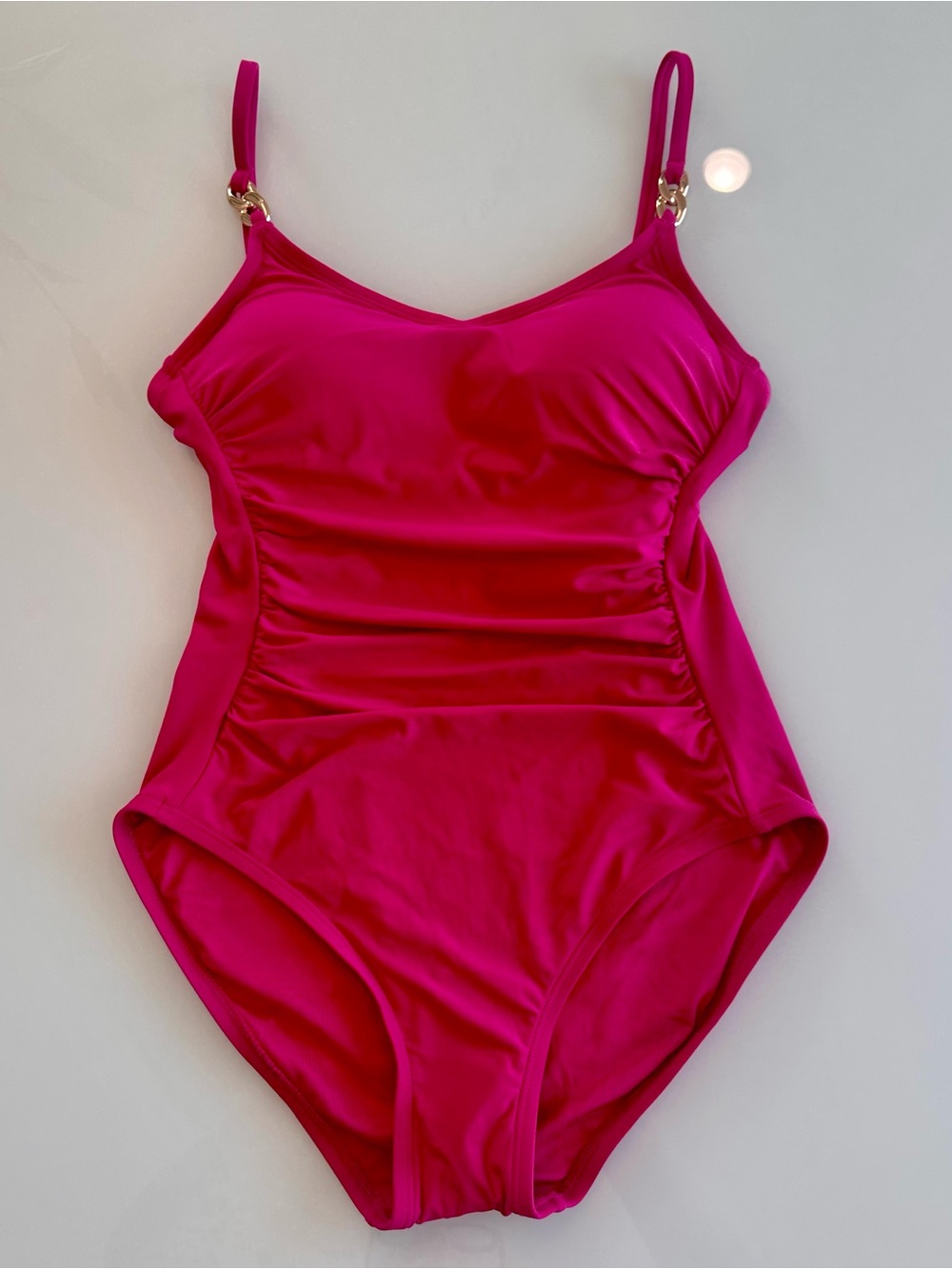 NWT Michael Kors One Piece Swimsuit Bright Wild Berry Ruched Chain Detail Sz 6